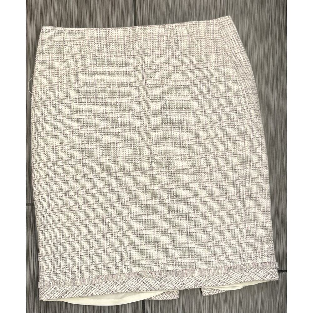 White House Black Market Lavender Tweed Skirt Woman’s Size 6 Fringe Corporate